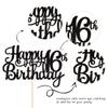 1 PCS Happy 16th Birthday Cake Topper Glitter Cheers to 16 Years Birthday Cake Pick Sweet 16 Fabulous Cake Decoration for Happy 16th Birthday Theme Party Decorations Supplies Black view 2