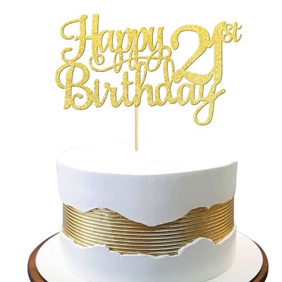 1 PCS Happy 21st Birthday Cake Topper - Gold Glitter Cheers to 21 Years - Fabulous Cake Decoration for 21st Birthday Theme Party