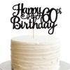 1 PCS Happy 60th Birthday Cake Topper Glitter Cheers to 60 Years Birthday Cake Pick 60 Fabulous Cake Decoration for Happy 60th Birthday Anniversary Party Decorations Supplies Black view 1