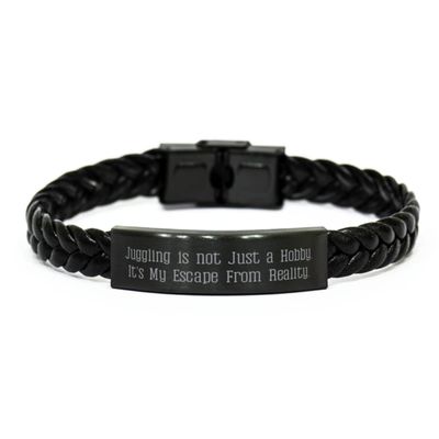 Mugart Unique Juggling Braided Leather Bracelet, Juggling is not Just a Hobby.., for Friends, Present from, Engraved Bracelet for Juggling