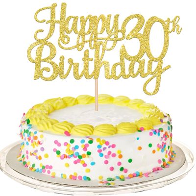 1 PCS Happy 30th Birthday Cake Topper Gold Glitter Cheers to 30 Years Birthday Cake Pick 30 Fabulous Cake Decoration for Happy 30th Birthday Anniversary Party Decorations Supplies