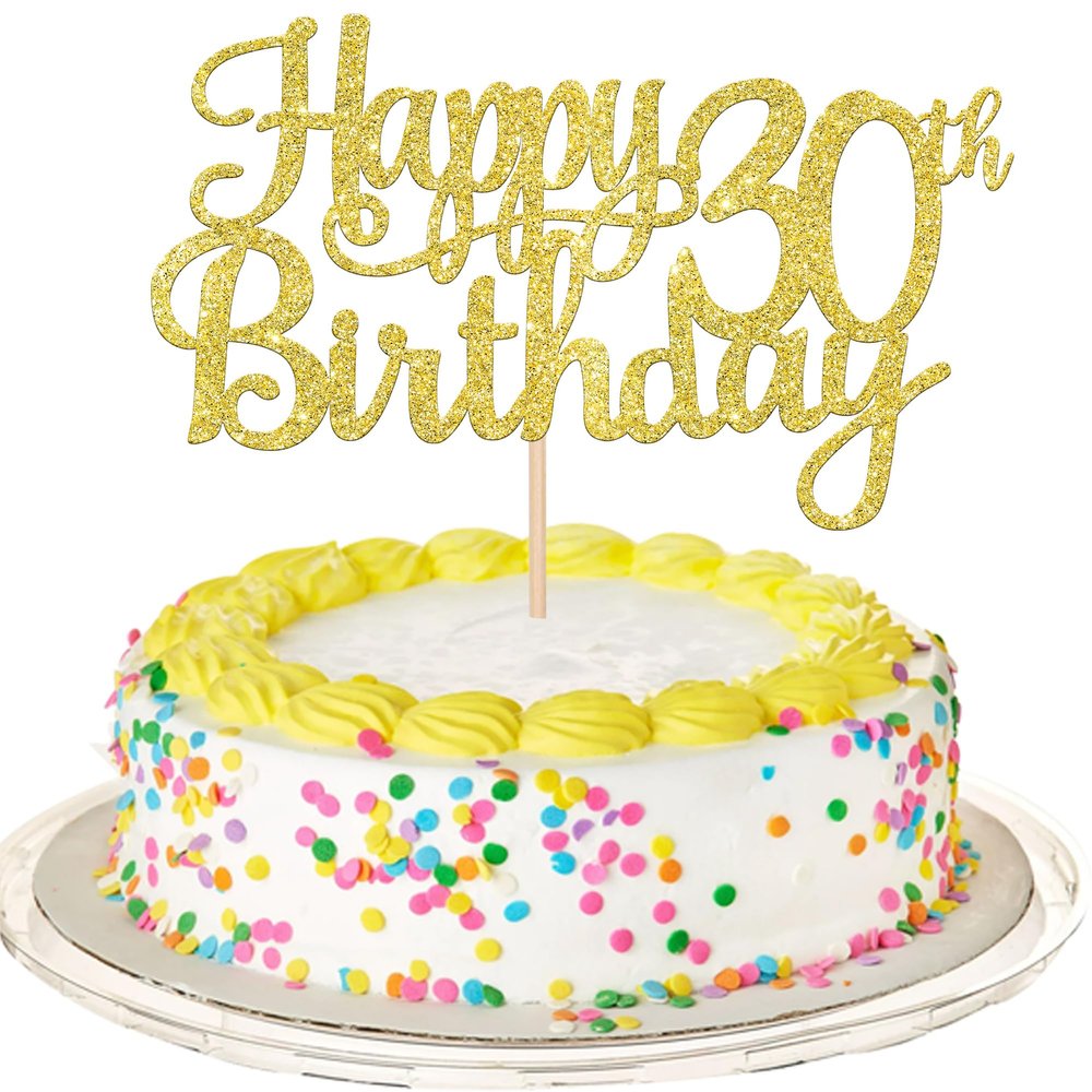 1 PCS Happy 30th Birthday Cake Topper Gold Glitter Cheers to 30 Years Birthday Cake Pick 30 Fabulous Cake Decoration for Happy 30th Birthday Anniversary Party Decorations Supplies