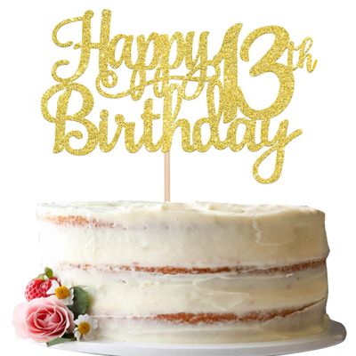 1 PCS Happy 13th Birthday Cake Topper Gold Glitter Cheers to 13 Years Birthday Cake Pick Official Teenager 13 Fabulous Cake Decoration for Happy 13th Birthday Theme Party Decorations Supplies