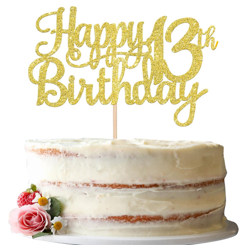 1 PCS Happy 13th Birthday Cake Topper Gold Glitter Cheers to 13 Years Birthday Cake Pick Official Teenager 13 Fabulous Cake Decoration for Happy 13th Birthday Theme Party Decorations Supplies