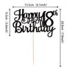 1 PCS Happy 18th Birthday Cake Topper Glitter Cheers to 18 Years Birthday Cake Pick 18 Fabulous Cake Decoration for Happy 18th Birthday Theme Party Decorations Supplies Black view 2