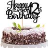1 PCS Happy 12th Birthday Cake Topper Glitter Cheers to 12 Years Birthday Cake Pick 12 Fabulous Cake Decoration for Happy 13th Birthday Theme Party Decorations Supplies Black view 1