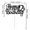 1 PCS Happy 12th Birthday Cake Topper Glitter Cheers to 12 Years Birthday Cake Pick 12 Fabulous Cake Decoration for Happy 13th Birthday Theme Party Decorations Supplies Black view 2