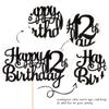 1 PCS Happy 12th Birthday Cake Topper Glitter Cheers to 12 Years Birthday Cake Pick 12 Fabulous Cake Decoration for Happy 13th Birthday Theme Party Decorations Supplies Black view 3