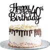 1 PCS Happy 40th Birthday Cake Topper Glitter Cheers to 40 Years Birthday Cake Pick 40 Fabulous Cake Decoration for Happy 40th Birthday Anniversary Party Decorations Supplies Black view 1