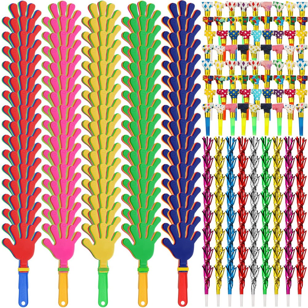 Yunsailing 224 Pcs Party Noise Makers Bulk Include Hand Clapper Noisemaker Fringed Paper Blowouts Horns for Sporting Events Adults Birthday Game Rewards Cheer Supplies