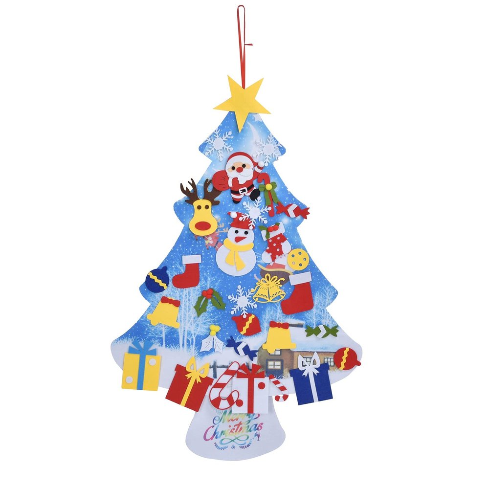 40.6in DIY Felt Christmas Tree Set,Childrens Felt Christmas Tree, Wall Hanging Felt Xmas Christmas Tree with 32pcs Ornaments for Children Home Door Window Christmas, Childrens Felt Christmas Tre