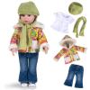 Rakki Dolli Doll Clothes Set 5 Pc. Set Includes Colorful Yellow Coat, Green Scarf and Hat, Blue Jeans & White T-Shirt Baby Doll Clothes Suit and Accessories (Doll & Shoes Not Included) view 1