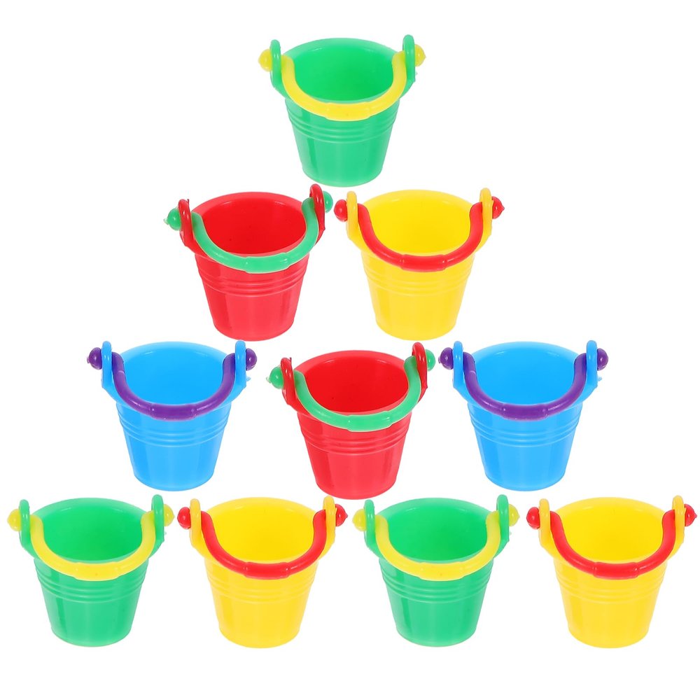 10pcs Miniature Beach Buckets Decor: 2.5cm/1inches Mini Plastic Beach Pail Sandbox Toy for Doll - Handmade Small Water Buckets Model