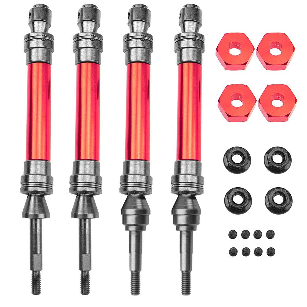 Vgoohobby Front & Rear Universal Drive Shaft CVD w/Wheel Hex Hub Compatible with 1/10 Traxxas Slash VXL 4x4 /Stampede VXL 4X4/Hoss VXL 4X4 RC Car Upgrade Part (Red)