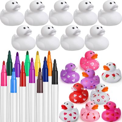 Jerify 24 Pcs 2 Inch White Blank Rubber Ducks for Kids Valentines Day Creative Rubber Ducks with Pens of 12 Colors for Pool Bathtub Float Cute Valentines Classroom DIY Crafts Birthday Party Favors