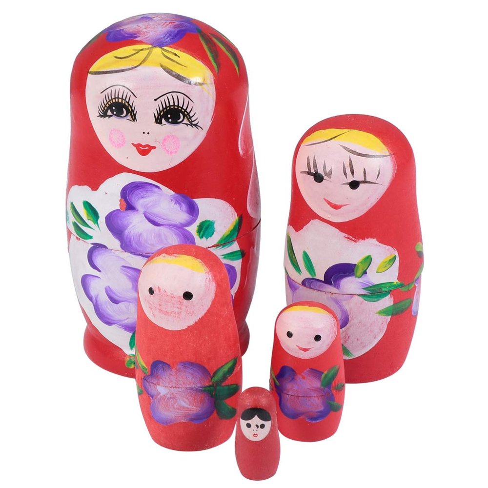 TOYANDONA Russian Nesting Dolls for Kids, Wood Matryoshka Doll Stacking Nested Set Handmade Girl-Pattern Nesting Dolls Toys for Christmas Mothers Day Birthday Gifts (Pack of 5)