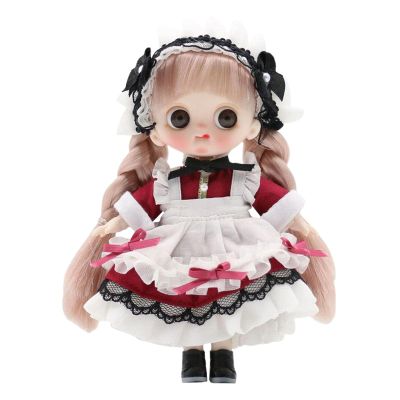 AMLESO Makeup Doll Fashion Dress DIY Toy Makeup Doll 14cm Dress up Accessories Bendable Little Doll Ball Jointed Baby Doll for Valentine Graduation, red