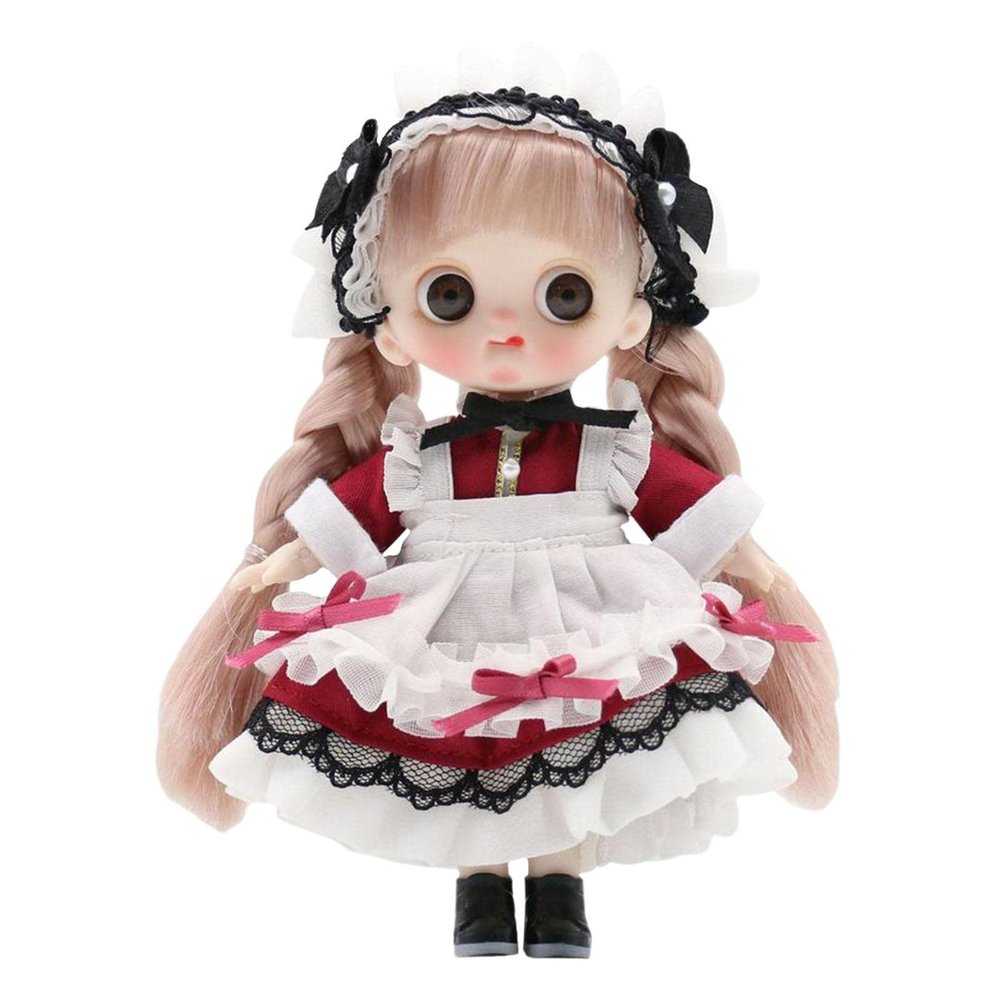 AMLESO Makeup Doll Fashion Dress DIY Toy Makeup Doll 14cm Dress up Accessories Bendable Little Doll Ball Jointed Baby Doll for Valentine Graduation, red