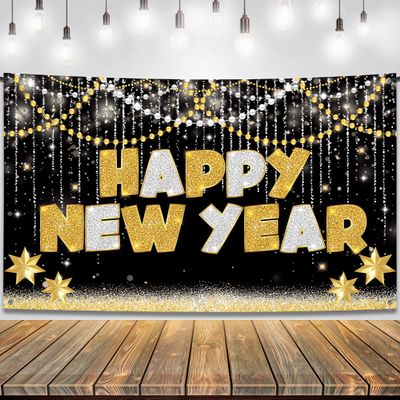 KatchOn, Large Happy New Year Banner - 72x44 Inch | New Years Eve Party Supplies | Happy New Year Backdrop for New Years Decorations 2026 | NYE Decorations 2026, NYE Party Supplies 2026