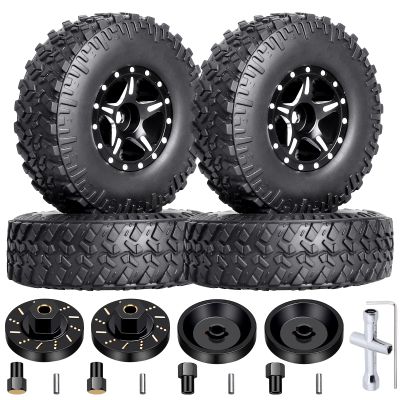Hobbypark 4pcs 1.0 Beadlock Wheels and Tires Metal Micro Crawler Tires with Brass Wheel Weights Extended Wheel Hubs for 1/24 RC Crawler Car Axial SCX24 Gladiator Bronco C10 Deadbolt Upgrades (Type A)