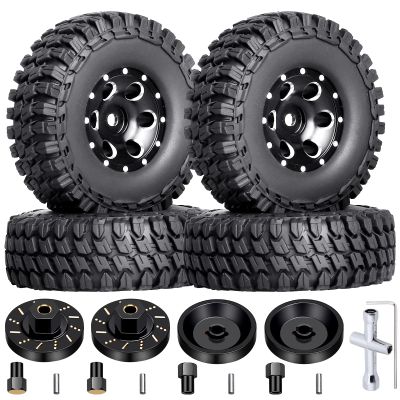 HobbyPark 4pcs 1.0 Beadlock Wheels and Tires Metal Micro Crawler Tires with Brass Wheel Weights Extended Wheel Hubs for 1/24 RC Crawler Car Axial SCX24 Gladiator Bronco C10 Deadbolt Upgrades (Type C)