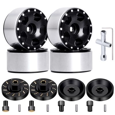 Hobbypark 4pcs 1.0 Beadlock Wheels Rims with Brass Wheel Weights Extended 7mm Hex Wheel Hubs for 1/24 RC Crawler Car Axial SCX24 Gladiator Bronco C10 Deadbolt Upgrades (Type B)