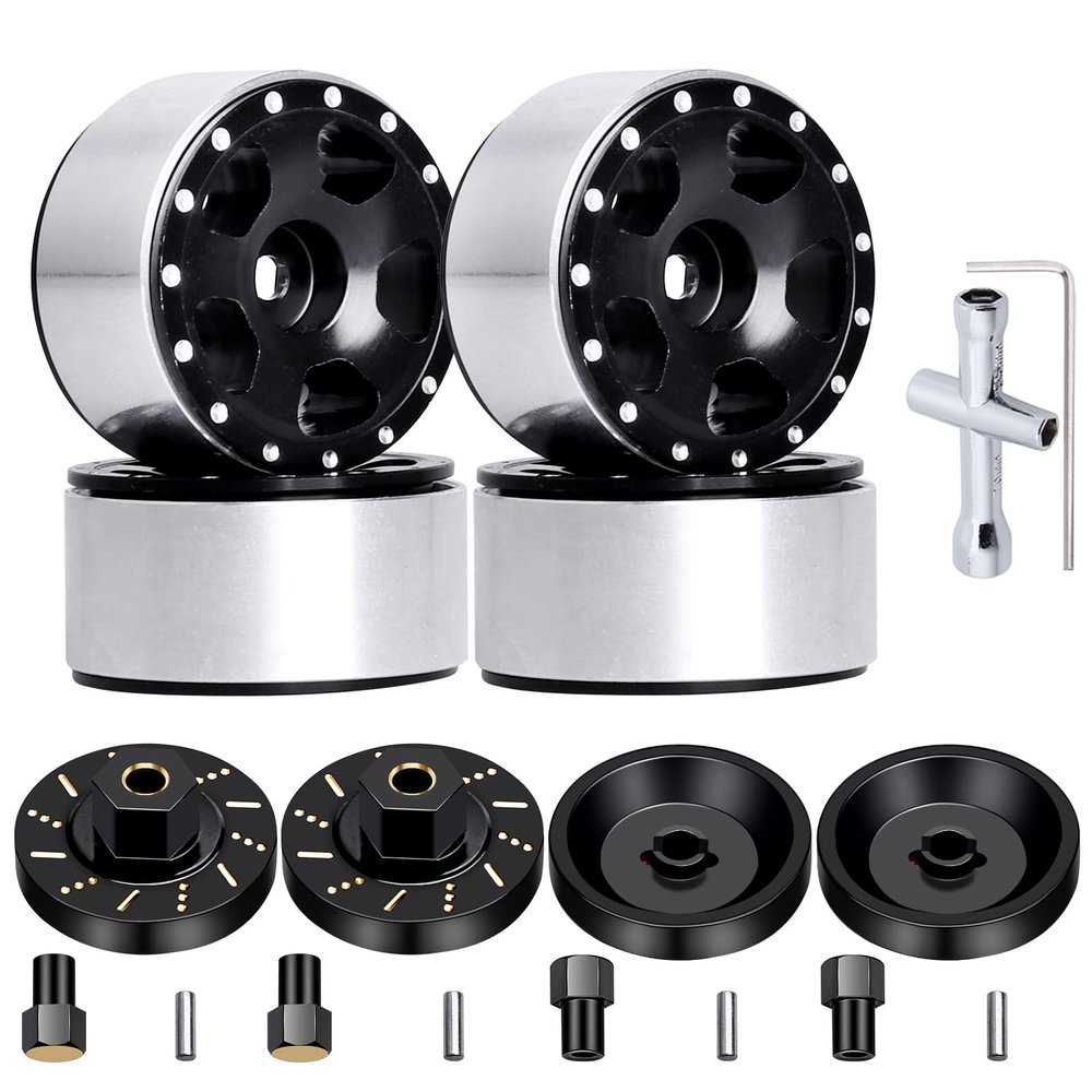 Hobbypark 4pcs 1.0 Beadlock Wheels Rims with Brass Wheel Weights Extended 7mm Hex Wheel Hubs for 1/24 RC Crawler Car Axial SCX24 Gladiator Bronco C10 Deadbolt Upgrades (Type B)