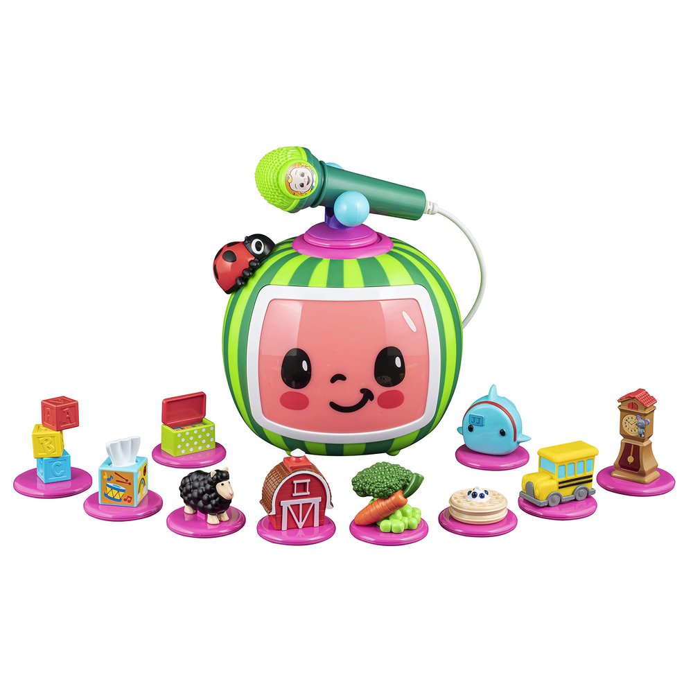 eKids Cocomelon Toy Karaoke Machine for Kids with Microphone and Musical Activators, Includes Night Light with Sleep Sounds and Lullabies for Toddlers, Green