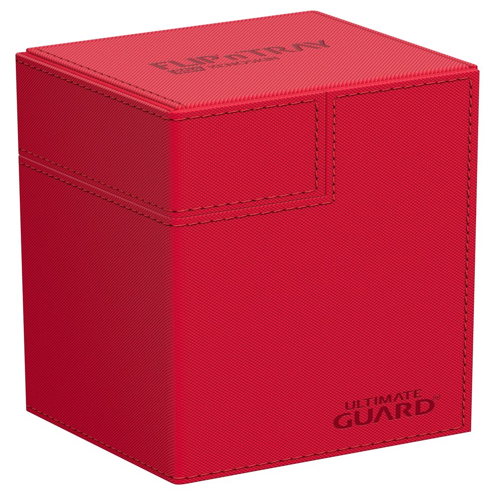 Ultimate Guard Flip'n'Tray 80+, Deck Case for 80 Double-Sleeved TCG Cards + Dice Tray, Red, Independent Magnetic Closure & Microfiber Inner Lining