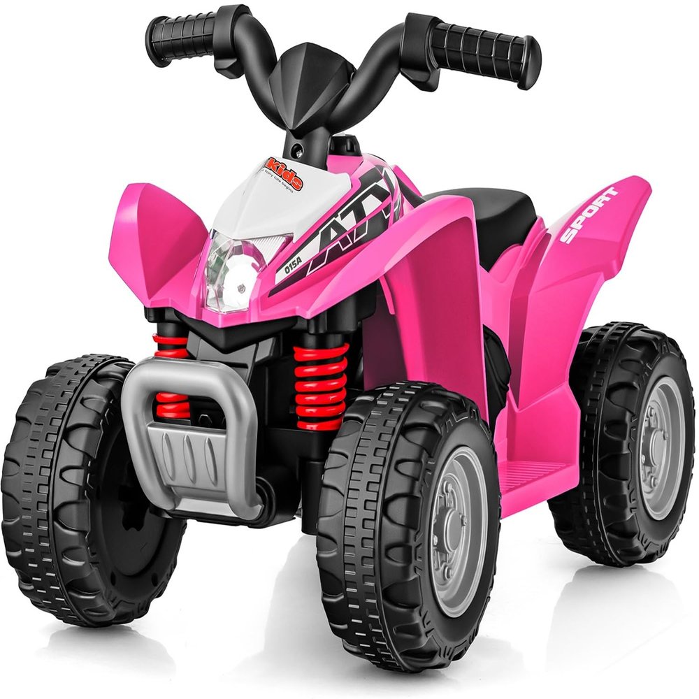 OLAKIDS Kids Ride On ATV, 6V Electric Vehicle for Toddlers, 4 Wheeler Battery Powered Motorized Quad Toy Car for Boys Girls with LED Lights, Horn (Coral)