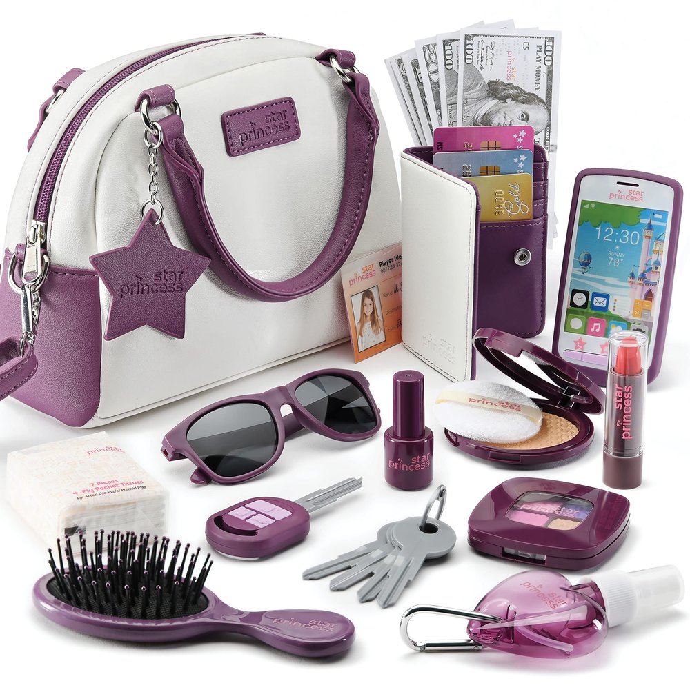 Play Purse for Little Girls - Toddler Girl Toys Includes Phone, Wallet, Fake Makeup Accessories - 3 Year Old Girl Gifts Princess Toys Dress Up Pretend Play Birthday Gift for Girls Ages 3 4 5 6 +