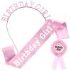 Abeillo Birthday Girl Decorations Set, Princess Tiara, Sash, Badge, Pink view 1