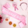Abeillo Birthday Girl Decorations Set, Princess Tiara, Sash, Badge, Pink view 3