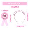 Abeillo Birthday Girl Decorations Set, Princess Tiara, Sash, Badge, Pink view 4
