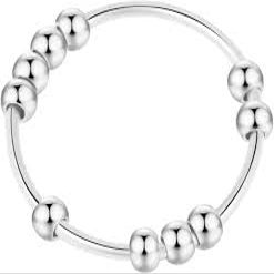 S925 Sterling Silver Fidget Ring Jewelry Sliding Ten Beads Ring Silver Anti Stress Anxiety Spinner Rings for Women Men (5)