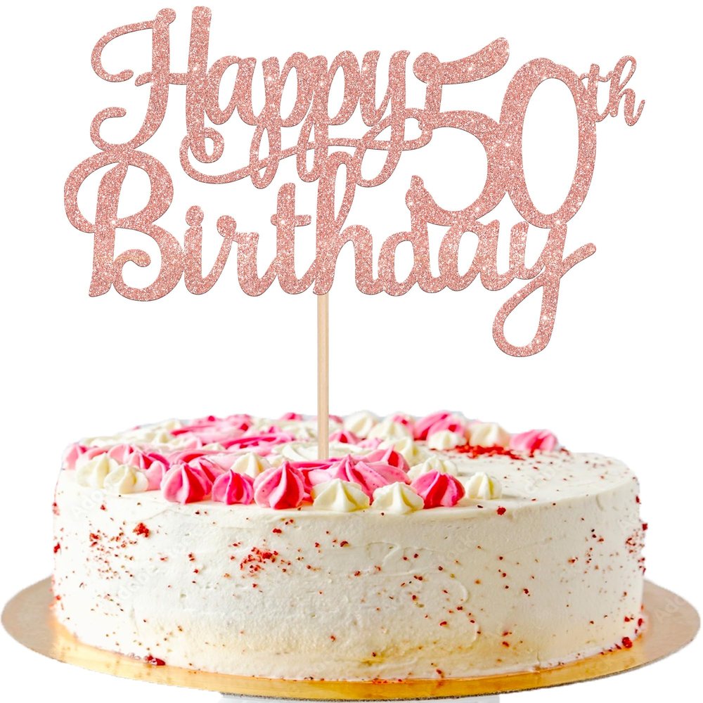 1 PCS Happy 50th Birthday Cake Topper Glitter Cheers to 50 Years Birthday Cake Pick 50 Fabulous Cake Decoration for Happy 50th Birthday Anniversary Party Decorations Supplies Rose Gold