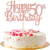 1 PCS Happy 50th Birthday Cake Topper Glitter Cheers to 50 Years Birthday Cake Pick 50 Fabulous Cake Decoration for Happy 50th Birthday Anniversary Party Decorations Supplies Rose Gold view 1