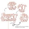 1 PCS Happy 50th Birthday Cake Topper Glitter Cheers to 50 Years Birthday Cake Pick 50 Fabulous Cake Decoration for Happy 50th Birthday Anniversary Party Decorations Supplies Rose Gold view 2
