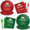 30 Guests Christmas Party Supplies Paper Plates Napkins Forks Tableware Set Disposable Holiday Seasonal Xmas Party Team Nice Dinner Dessert Plate Decoration for Kids Children,90Pcs view 1