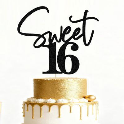 Bejotaa Sweet 16 Cake Toppers - Glitter Sweet 16 Birthday Cake Topper,16th Birthday Cake Topper,16th Birthday Cake Topper (black)