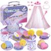 Tea Party Set for Little Girls,PRE-WORLD Princess Tea Time Toy with Food Sweet Treats Playsets,Dress Up Accessories Cloak Necklace Bracelet Jewelry Set, Kids Kitchen Pretend Play for Girls Age 3-6 view 1