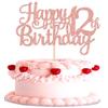 1 PCS Happy 12th Birthday Cake Topper Glitter Cheers to 12 Years Birthday Cake Pick 12 Fabulous Cake Decoration for Happy 13th Birthday Theme Party Decorations Supplies Rose Gold view 1