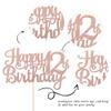 1 PCS Happy 12th Birthday Cake Topper Glitter Cheers to 12 Years Birthday Cake Pick 12 Fabulous Cake Decoration for Happy 13th Birthday Theme Party Decorations Supplies Rose Gold view 2