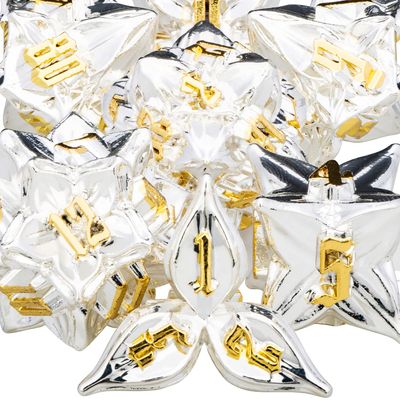 ARUOHHA DND Metal Dice Set Silvery Leaf Golden Numbers Design Polyhedral Dice with Box, 7PCS D and D Dice RPG Role Playing Games D20 D12 D10 D8 D6