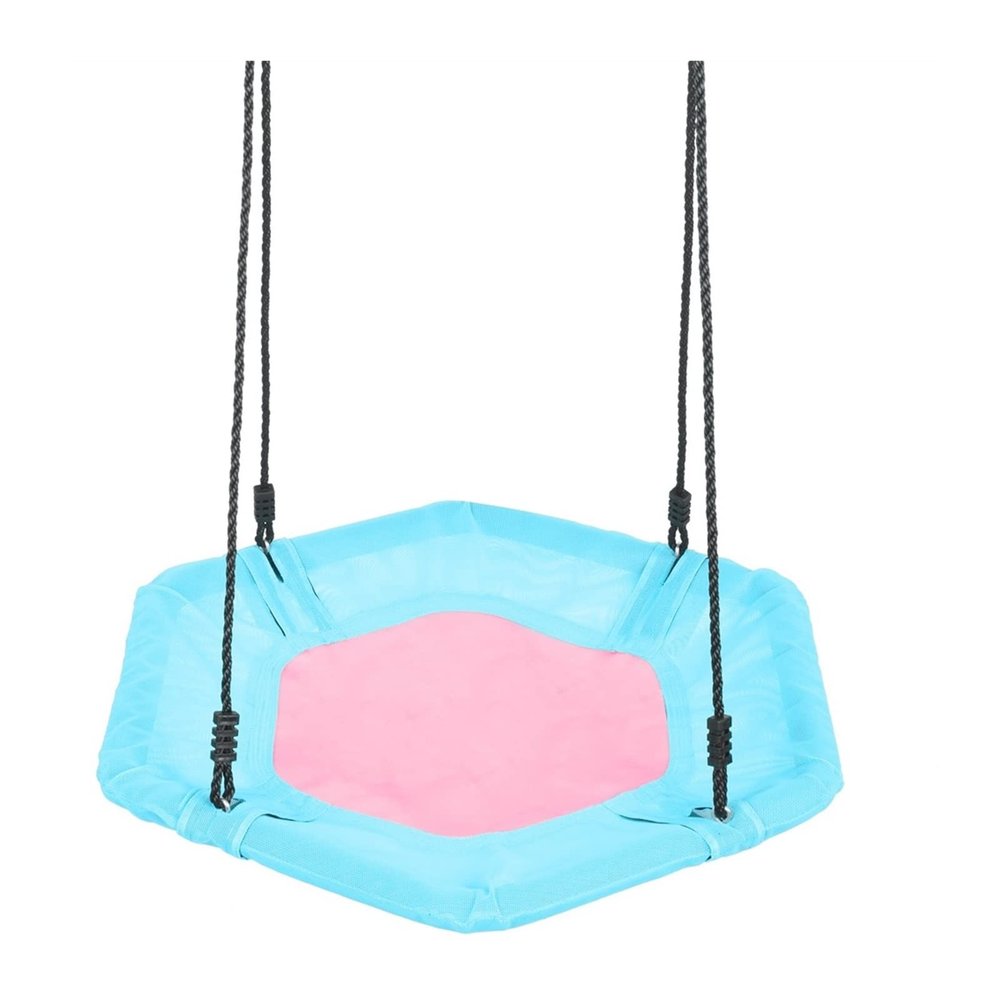 KIZQYN Swing Set 40 Inch Hexagon Swing Textilene Swing with 2 Carabiners Adjustable Rope Saucer Tree Swing (Pink Blue) Swing Seat