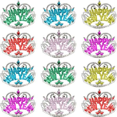 Rcanedny 12 Pieces Happy New Year Headband Crown New Years Eve Hats Tiara for Girls Princess New Year Party Favor Headwear