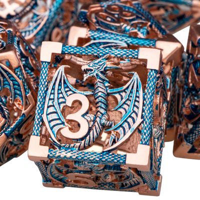 ARUOHHA Hollow DND Metal Dice Set Blue Dragons D and D Dice, RPG Role Playing Games Dungeons Polyhedral Dice with Gift Box D20 D12 D10 D8 D6 D4