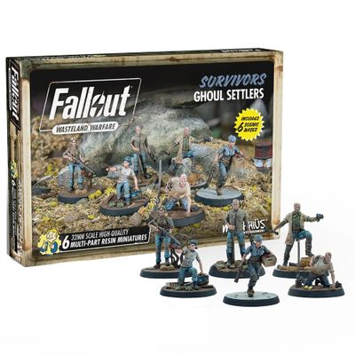 Modiphius Entertainment Fallout Wasteland Warfare: Survivors - Ghoul Settlers (The Slog) - 6 Unpainted Resin Miniatures, Includes Scenic Bases, 32MM Scale Figures, Roleplaying Game Minifigures