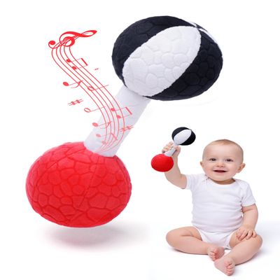 Jollybaby Soft Plush Baby Dumbbell Rattle Toys, 0-3-6 Months Newborn, High Contrast Black & White Sensory Rattles Weight Lifting Toy, Funny Baby Boy Girl Shower Gift