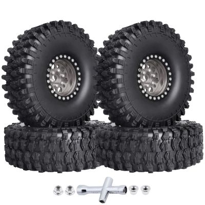 HobbyPark 120mm / 4.72inch 1.9 Crawler Tires and 1.9 Beadlock Wheels Set Foam Inserts for Axial SCX10 II III Traxxas TRX-4 Redcat Gen8 Gen7 Upgrades Replacement Parts (4-Pack) (Gray&Black)